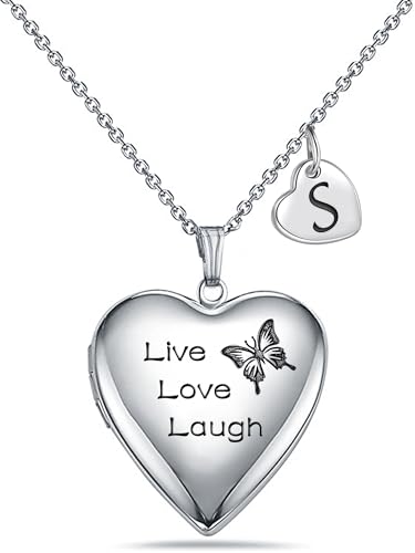 MUERDOU Locket Necklace that Holds Pictures Initial Alphabet Letter Heart Shaped Photo Memory Locket Pendant Necklace - Image 1