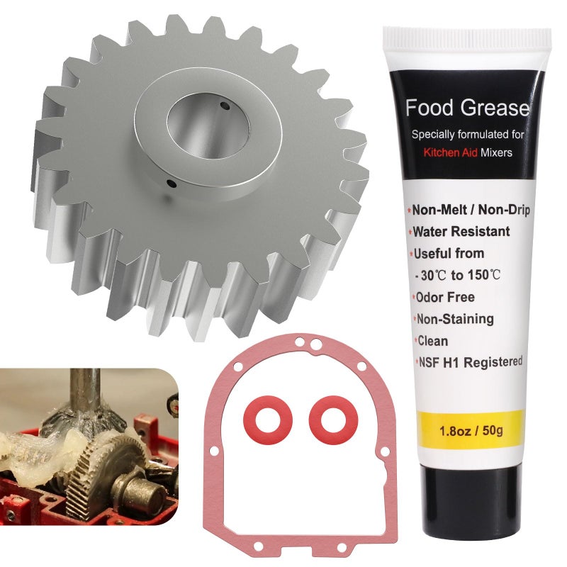 Upgrade Metal Gear W10112253 Worm Gear wFood Grade Grease and Gasket for Whirlpool KitchenAid Mixers Replace 4162897 AP4295669 4161531 WPW10112253