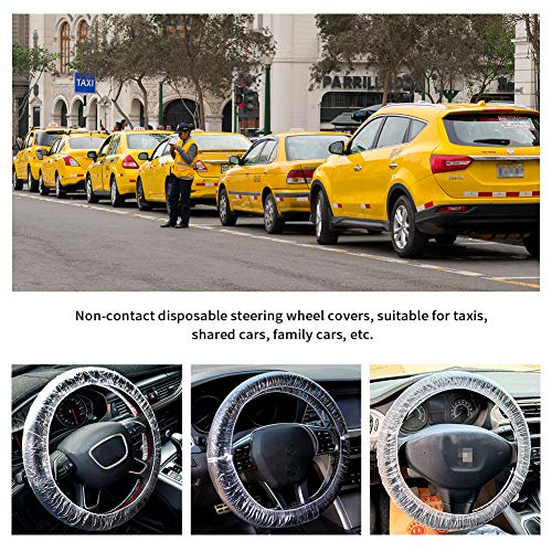 ICWEIMEI 500PCS Universal Disposable Steering Wheel Cover Plastic Transparent Car Steering Wheel Covers with Elastic Trims for Steering Wheels - Image 4