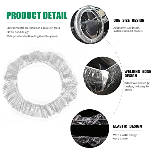 ICWEIMEI 500PCS Universal Disposable Steering Wheel Cover Plastic Transparent Car Steering Wheel Covers with Elastic Trims for Steering Wheels - Image 3