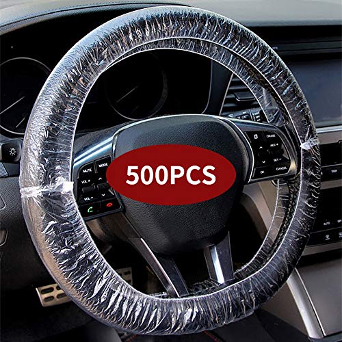 ICWEIMEI 500PCS Universal Disposable Steering Wheel Cover Plastic Transparent Car Steering Wheel Covers with Elastic Trims for Steering Wheels - Image 2