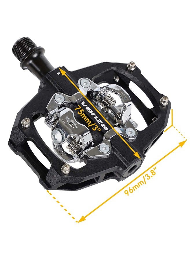 VENZO Compatible with Shimano SPD Mountain Bike CNC Aluminum Cr-Mo Sealed Pedals - Dual Sided Q Factor/Axle Length 57mm with Cleats - Image 2