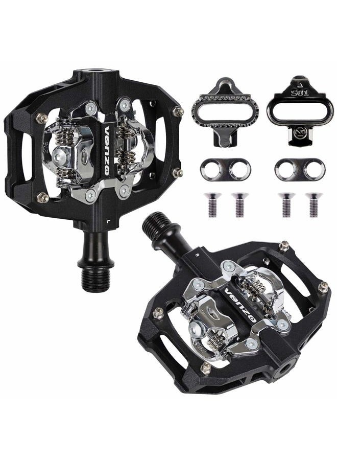 VENZO Compatible with Shimano SPD Mountain Bike CNC Aluminum Cr-Mo Sealed Pedals - Dual Sided Q Factor/Axle Length 57mm with Cleats - Image 4