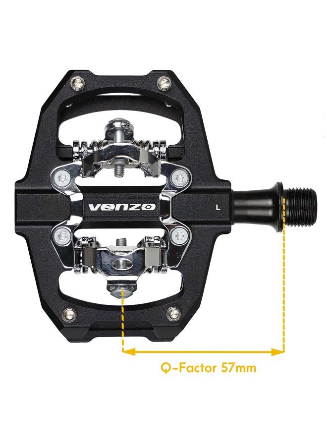 VENZO Compatible with Shimano SPD Mountain Bike CNC Aluminum Cr-Mo Sealed Pedals - Dual Sided Q Factor/Axle Length 57mm with Cleats - Image 3