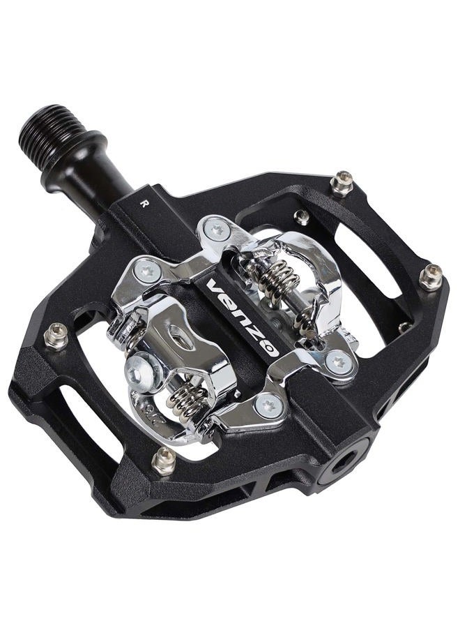 VENZO Compatible with Shimano SPD Mountain Bike CNC Aluminum Cr-Mo Sealed Pedals - Dual Sided Q Factor/Axle Length 57mm with Cleats - Image 1