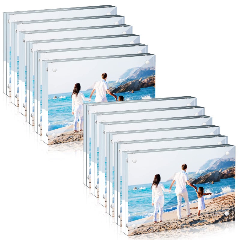 Handepo Handepo 12 Pcs Acrylic Picture Frame Bulk Clear Acrylic Photo Frame Magnetic Desktop Display Double Sided 20 mm Thickness Freestanding for Bedroom Living Room Home Office4 x 6