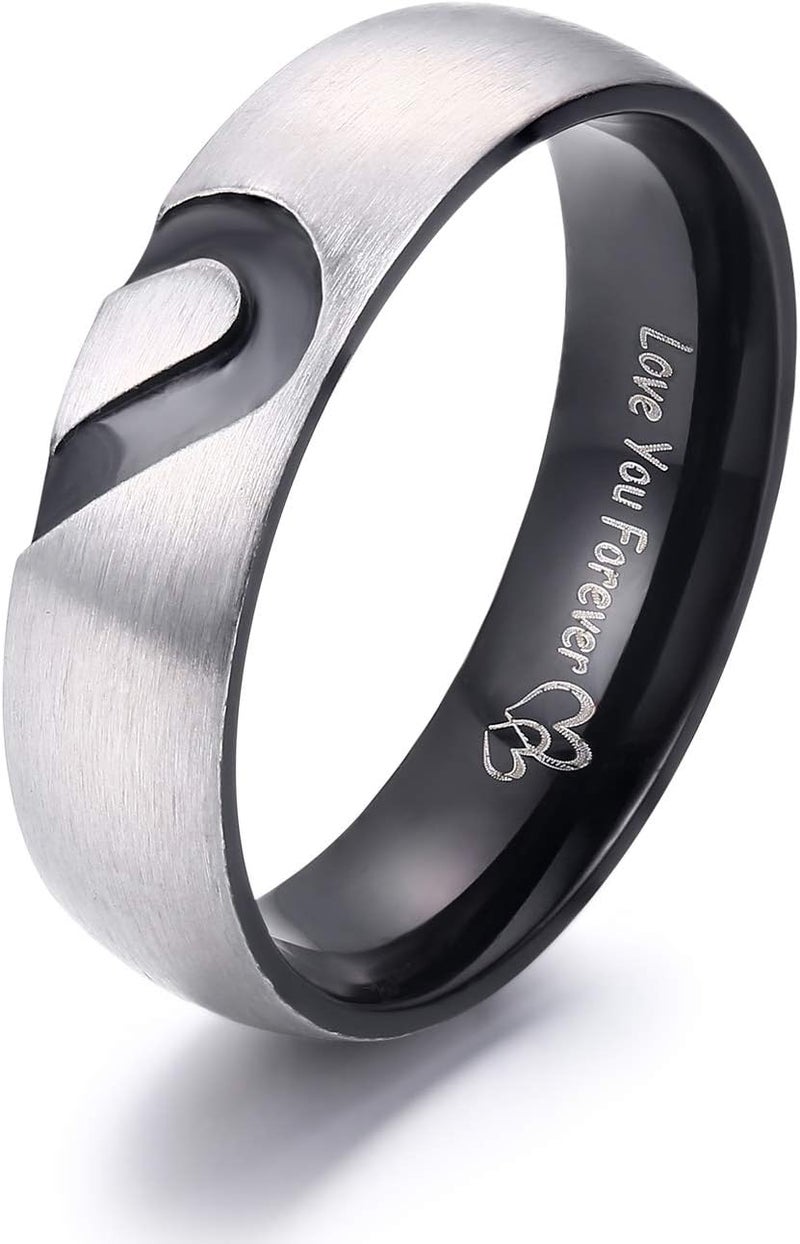 LAVUMO Matching Promise Rings for Couples Love You Forever Wedding Bands Sets for Him and Her Half Heart Rings Stainless Steel 6mm with Box Comfort Fit - Image 5