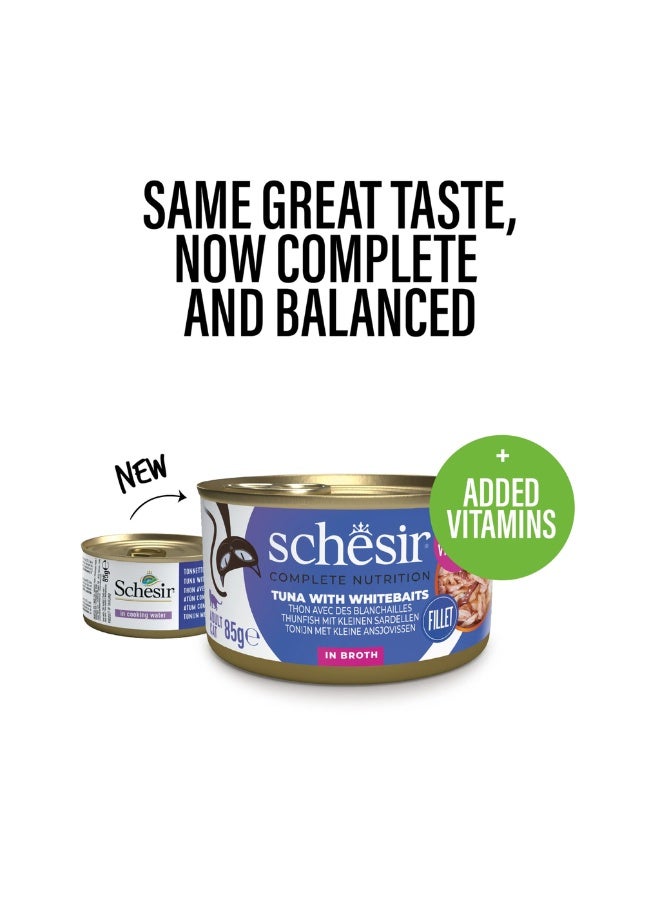 شيسر طعام رطب للقطط من شيسير بتغذية كاملة ومتوازنة في مرق - تونة مع سمك الأنشوجة 6x85 جرام [6 علب] - Image 1