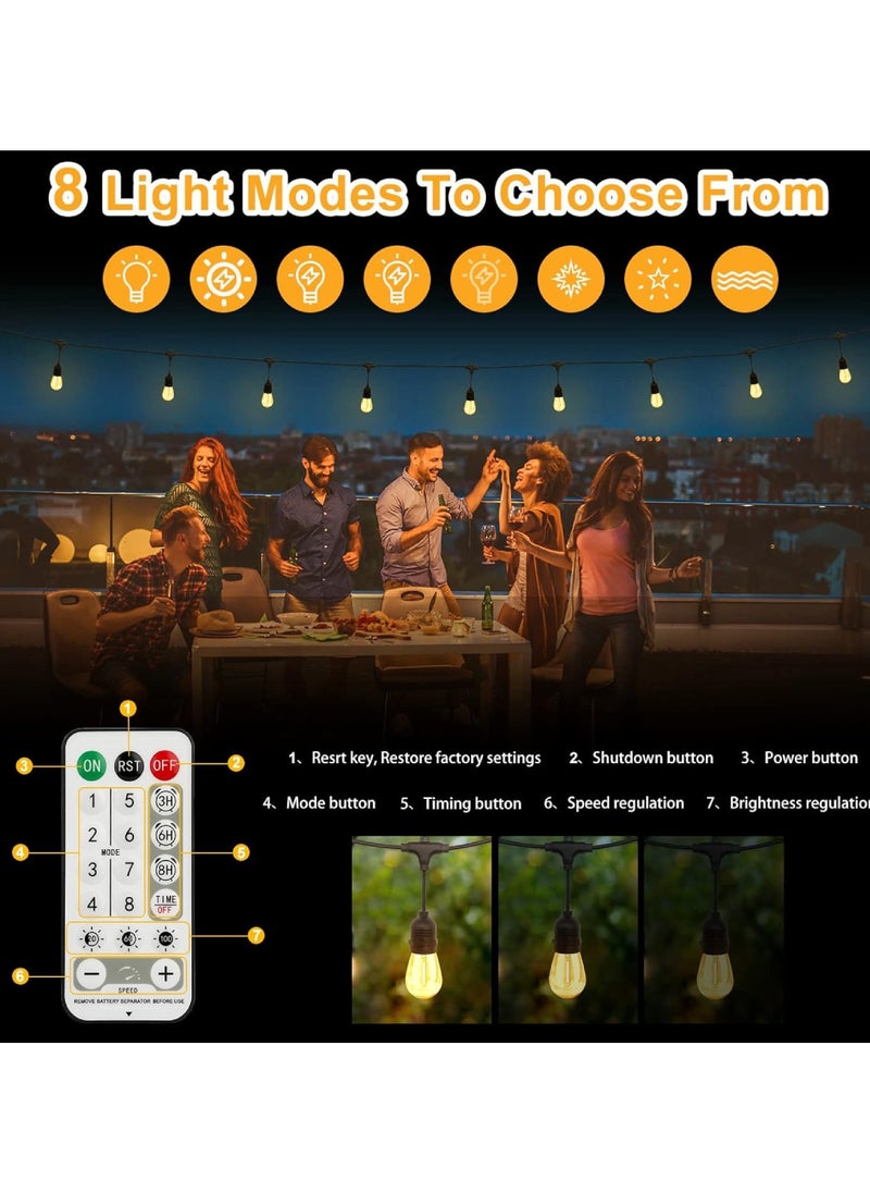 Yuwell - Outdoor Waterproof IP65 Led String Lights E27 Holder 10 Meter Bulb Holder Wire With 20 Bulbs 4W G45 Clear With EU Plug Solar Bulb Holder For Ramadan Decoration Lights And Outdoor Decoration Light Hanging Light 6000mAh & USB-C, String Lights With Remote Control And 8 Modes Ramadan Light With Cable Ties - Image 1