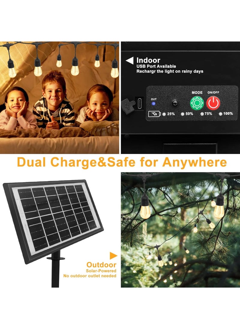 Yuwell - Outdoor Waterproof IP65 Led String Lights E27 Holder 10 Meter Bulb Holder Wire With 20 Bulbs 4W G45 Clear With EU Plug Solar Bulb Holder For Ramadan Decoration Lights And Outdoor Decoration Light Hanging Light 6000mAh & USB-C, String Lights With Remote Control And 8 Modes Ramadan Light With Cable Ties - Image 1