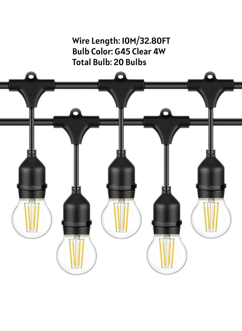 Yuwell - Outdoor Waterproof IP65 Led String Lights E27 Holder 10 Meter Bulb Holder Wire With 20 Bulbs 4W G45 Clear With EU Plug Solar Bulb Holder For Ramadan Decoration Lights And Outdoor Decoration Light Hanging Light 6000mAh & USB-C, String Lights With Remote Control And 8 Modes Ramadan Light With Cable Ties - Image 1