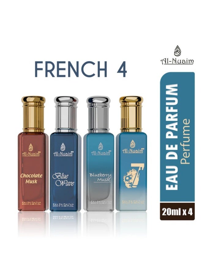 Al Nuaim French 4 EDP Gift Set Unisex (4 x 20ml) | Chocolate Musk, Blueberry Musk, Blue Wave 07 Eau de Parfum | Long Lasting Multi Fragrance Luxury Perfume Collection for Men & Women - Image 5