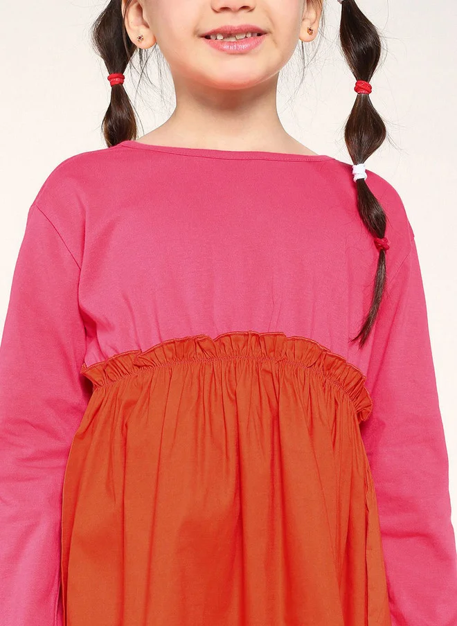 بونكيدز BONKIDS Girls Colourblocked Long Sleeves Empire Dress