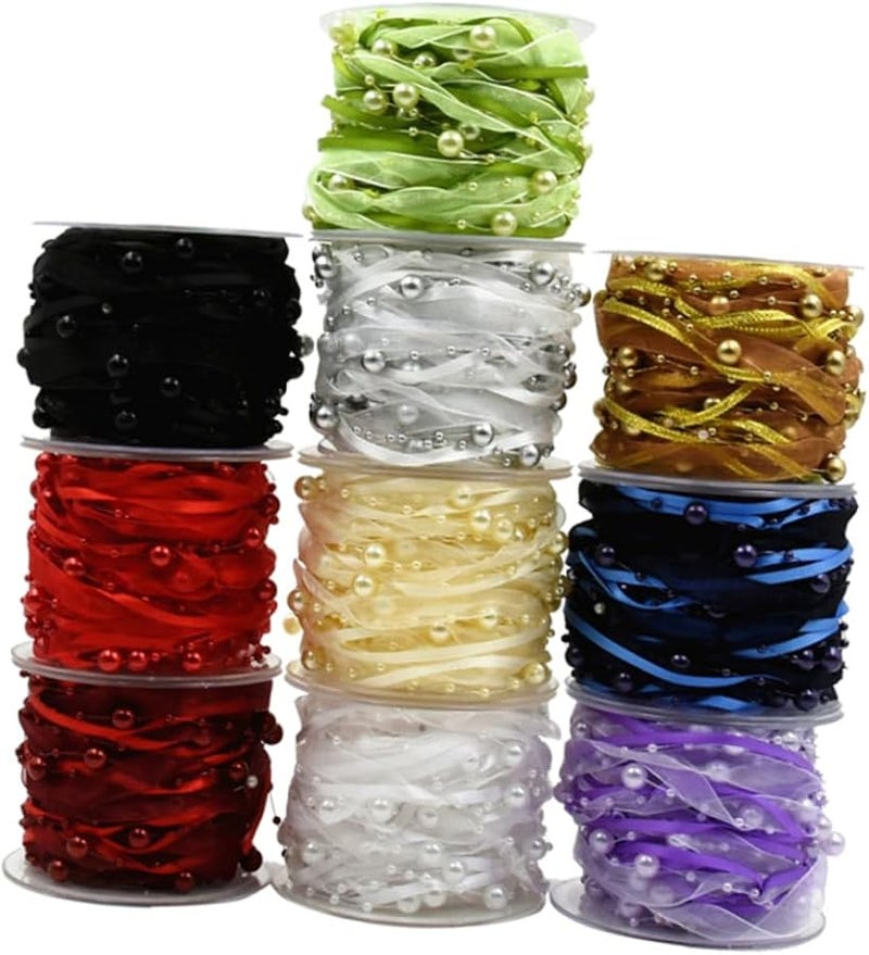 Blue Bead Ribbon 3 Rolls 7x7cm Wedding Decorative Webbing Bands For Party Craft Supplies - Image 5