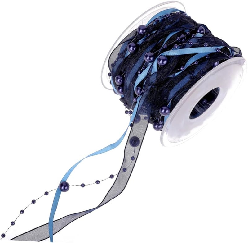 Blue Bead Ribbon 3 Rolls 7x7cm Wedding Decorative Webbing Bands For Party Craft Supplies - Image 4