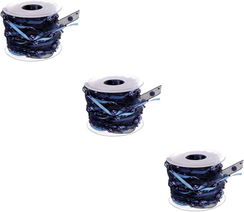 Blue Bead Ribbon 3 Rolls 7x7cm Wedding Decorative Webbing Bands For Party Craft Supplies - Image 1