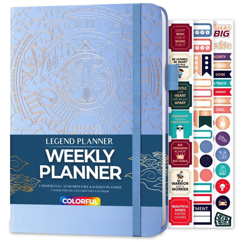 Legend Weekly Colorful Planner 2nd Edition Undated Life Work Agenda Journal for Time Management Goal Setting Productivity Tasks To Do Lists A5 size 58 x 83 Hardcover Periwinkle
