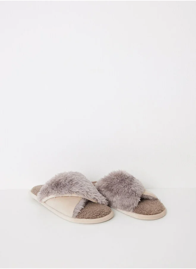 women'secret Open house slippers with brown fur