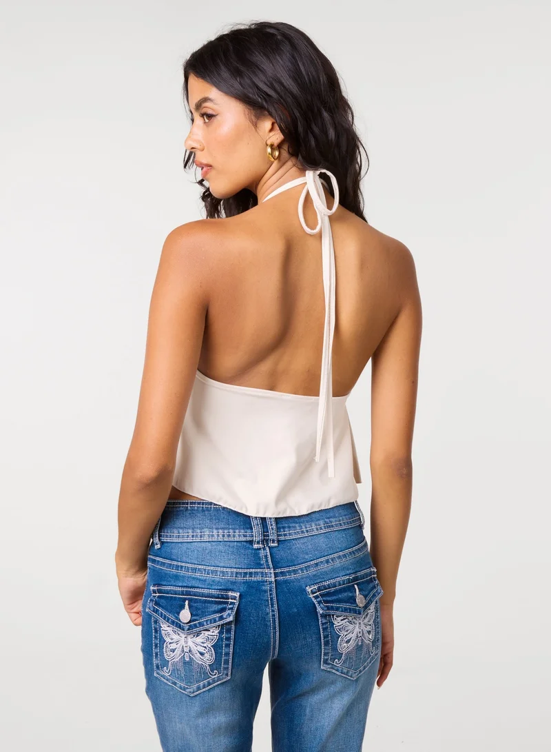 بينك فانيلا Bra Cup Halter Jersey Top