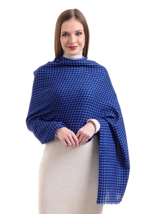 EH 100% Pure Cashmere scarf, stole Houndstooth, warm large buttery soft Pashmina (COBALT BLUE & BLACK) - Image 1