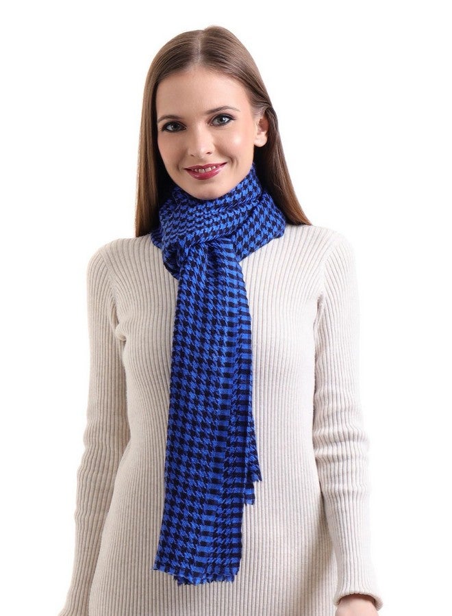 EH 100% Pure Cashmere scarf, stole Houndstooth, warm large buttery soft Pashmina (COBALT BLUE & BLACK) - Image 3