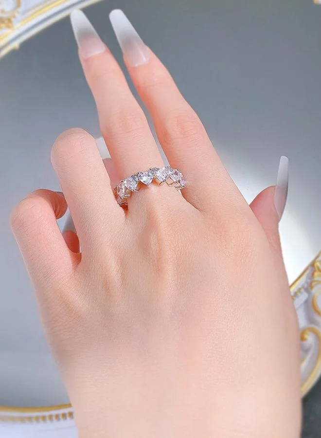 Take Two  Silver Embellished Heart Eternity Ring for Women | Best Price UAE