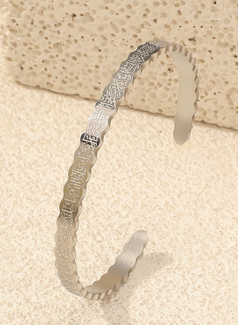 Mark Fairwhale Vintage Stainless Steel Carved C-Shaped Open Men's And Women's Bracelet  - Image 1