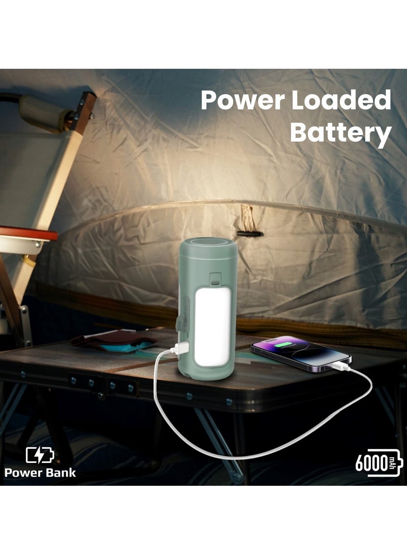 PROMATE Led Camping Lantern, 4-In-1 Premium Portable Camping Kit With 6000Mah Usb-A Power Bank, 90° Foldable Lights, 3 Led Modes, Sos Function, 5W Speaker And Foldable Top Handle For Hiking, Outdoor, Indoor, Campmate-4 Green - Image 4