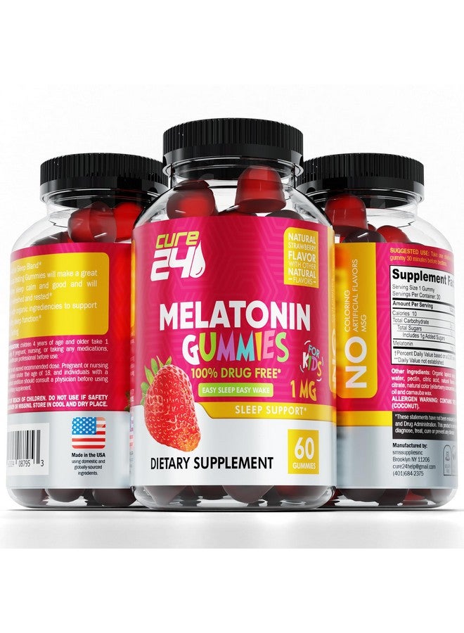 Cure24 Cure24 Kids Melatonin Gummy, Effective 1MG Sleep Gummies Supplement for Children 3+, Drug-Free, Natural Fruity Strawberry Flavor, Made in USA  - Image 2