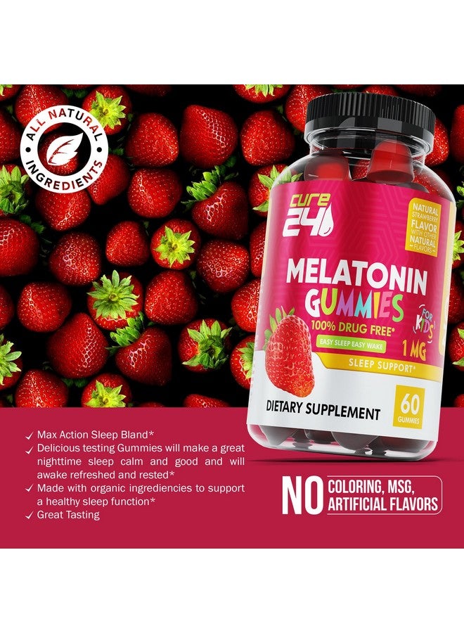 Cure24 Cure24 Kids Melatonin Gummy, Effective 1MG Sleep Gummies Supplement for Children 3+, Drug-Free, Natural Fruity Strawberry Flavor, Made in USA  - Image 3