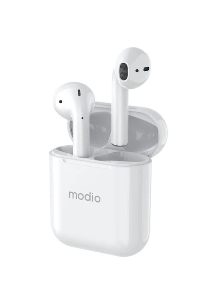 modio ME1 True Wireless Stereo Headset (White) with Complimentary Black Protective Case - Image 2