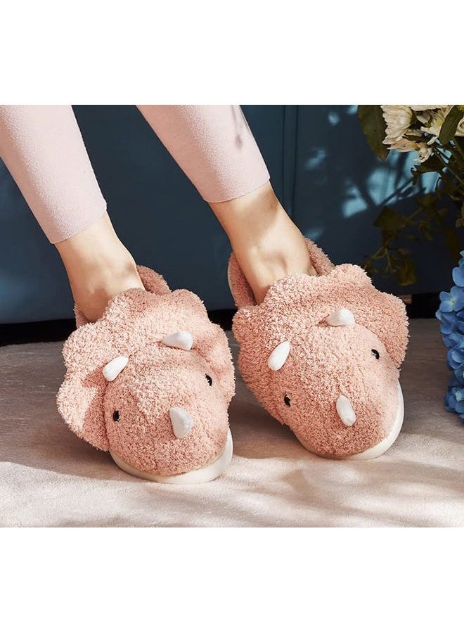 Avilego Unisex Dinosaur Slippers Plush House Soft Sandals Indoor & Outdoor 2022 Winter, Green, 5-5.5 Women/4.5-5 Men - Image 3