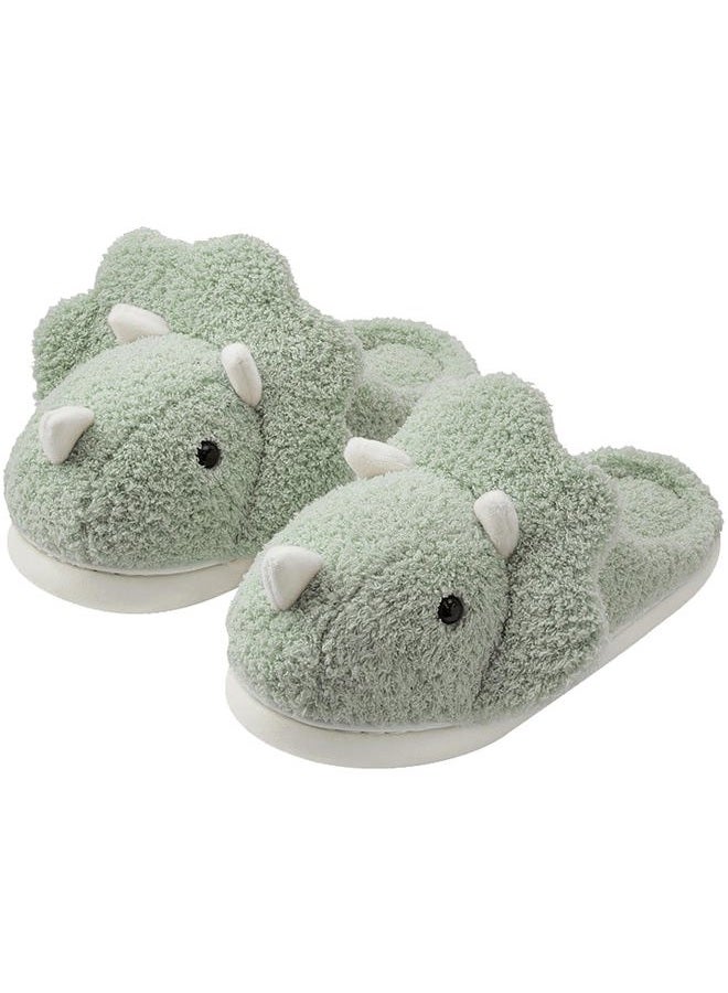 Avilego Unisex Dinosaur Slippers Plush House Soft Sandals Indoor & Outdoor 2022 Winter, Green, 5-5.5 Women/4.5-5 Men - Image 1