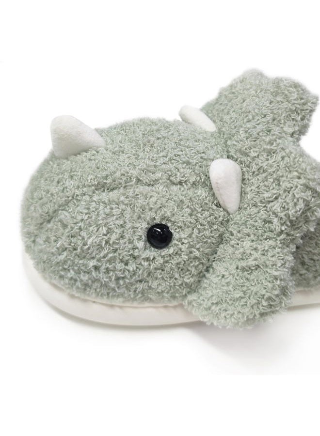 Avilego Unisex Dinosaur Slippers Plush House Soft Sandals Indoor & Outdoor 2022 Winter, Green, 5-5.5 Women/4.5-5 Men - Image 4