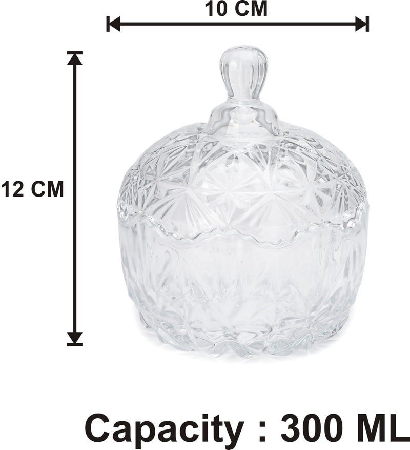 Somil Stylish Glass Candy Bowl with Lid for Sugger, Sweet, Candy, Mouth Freshner, Clear, Glass, 300 Ml, 10 X 10 X 12 Cm - Image 3