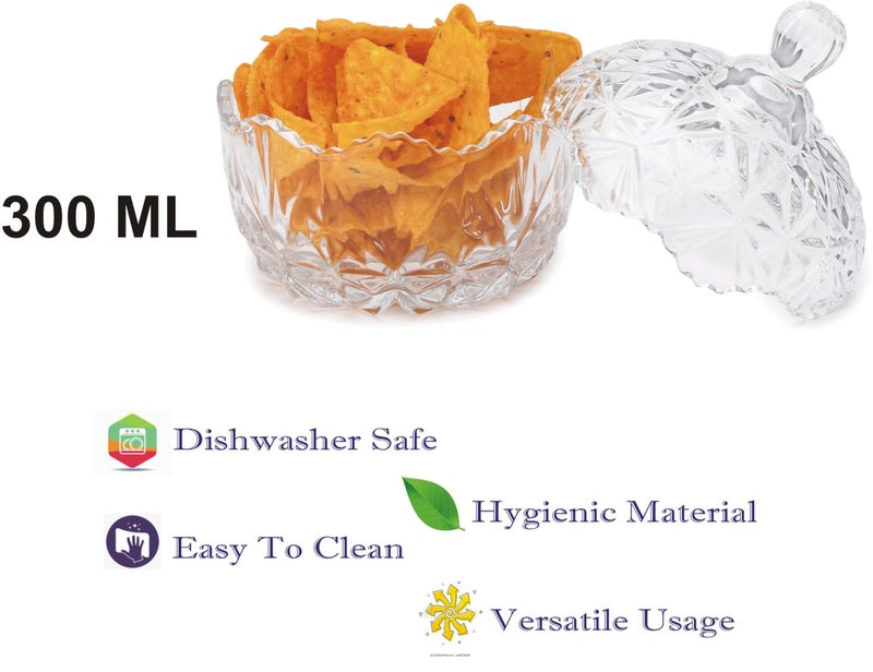 Somil Stylish Glass Candy Bowl with Lid for Sugger, Sweet, Candy, Mouth Freshner, Clear, Glass, 300 Ml, 10 X 10 X 12 Cm - Image 4