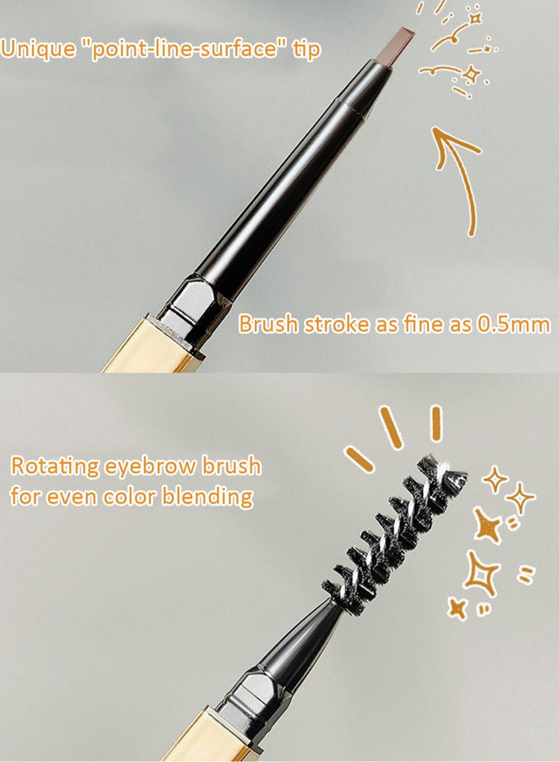 مايتشير قلم حواجب ذهبي ثلاثي الأبعاد، مقاوم للماء، مناسب للمبتدئين، مع فرشاة حلزونية وأداة تعبئة أوتوماتيكية فائقة الدقة لرسم حواجب طبيعية - Image 5