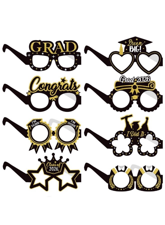 GMORO Graduation Party Decorations 8 Pieces Paper Graduation Glasses for 2026 Graduation Party, Graduation Party Photography Glasses Graduation Party Decorations - Image 1