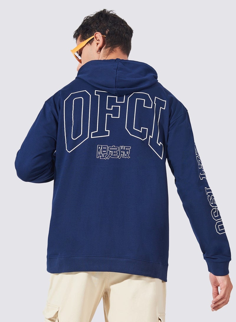 Maniac Mens Printed Hooded Neck Full Sleeve Navy Blue and Blue Cotton Sweatshirt - Image 1