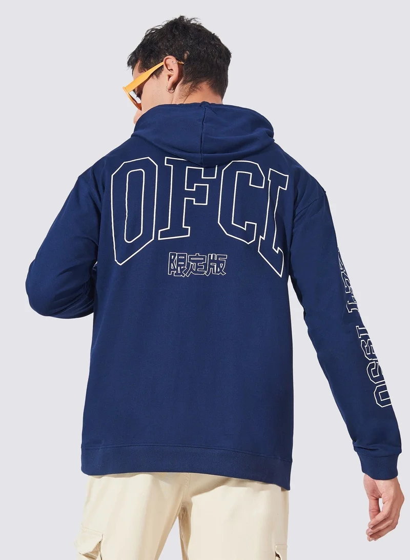 Maniac  Maniac Mens Printed Hooded Neck Full Sleeve Navy Blue and Blue Cotton Sweatshirt for Men | Best Price UAE