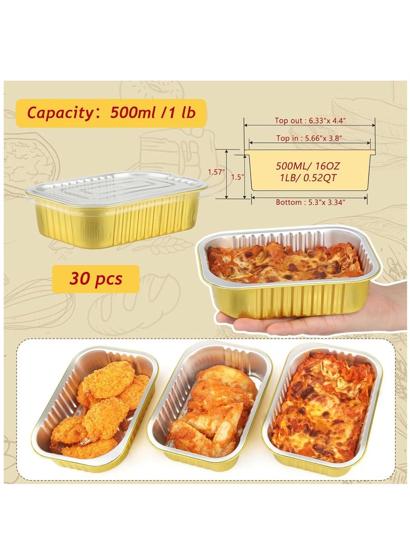 1lb Small Aluminum Pans With Lids, 16oz Foil Baking Tins Leftover Containers Takeout To Food Containers With PP Covers, Disposable Individual Pie Cake Pans Holders(30 Pack) - Image 3