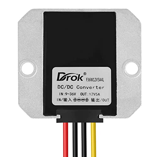 DROK Boost Buck Converter 9V-36V to 12V 5A 60W Aluminium Shell Waterproof Auto Step Up Down Voltage Regulator 12V Volt Transformer for Car Audio Solar Power System LCD Television LED Display Screen - Image 3