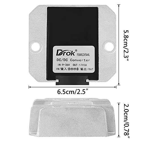 DROK Boost Buck Converter 9V-36V to 12V 5A 60W Aluminium Shell Waterproof Auto Step Up Down Voltage Regulator 12V Volt Transformer for Car Audio Solar Power System LCD Television LED Display Screen - Image 2