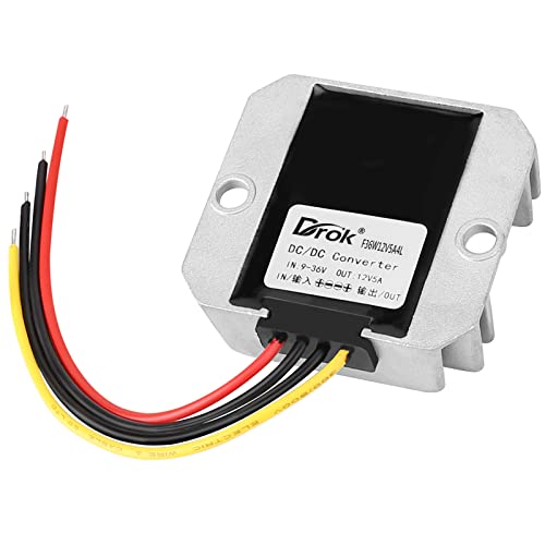 DROK Boost Buck Converter 9V-36V to 12V 5A 60W Aluminium Shell Waterproof Auto Step Up Down Voltage Regulator 12V Volt Transformer for Car Audio Solar Power System LCD Television LED Display Screen - Image 1