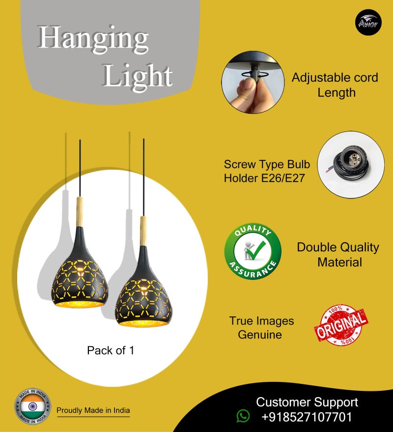 Cruv Aluminum Hanging Lights, Pendant Lamps, Bedroom Hanging Lamps and Living Room Lights (Pack of 1) - Image 2