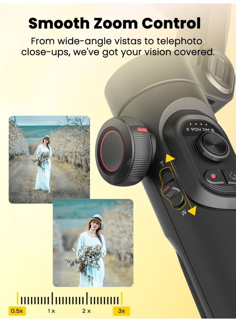 اوتشوان مثبت الهاتف الذكي Smart XE AI Gimbal - تتبع الذكاء الاصطناعي بدون تطبيق، التحكم بالإيماءات، 360 درجة بداية، حامل ثلاثي قابل للطي بثلاثة محاور، متوافق مع iPhone وAndroid، أسود - Image 5