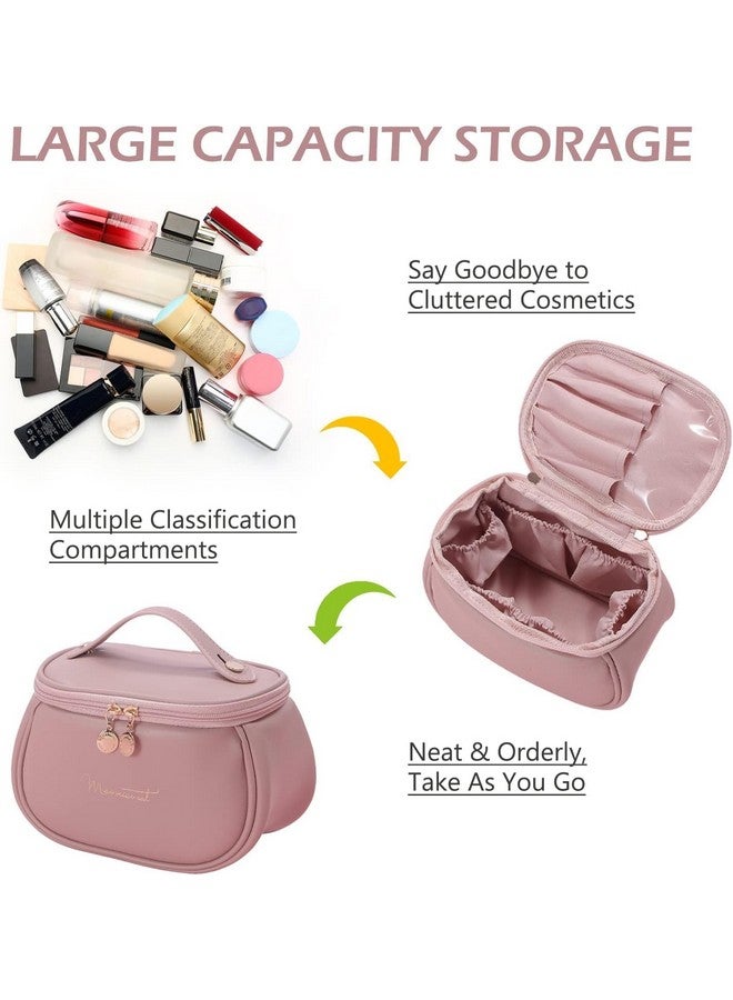 Large Capacity Leather Makeup Bag, Portable Cosmetic Organiser with Divider, Travel Toiletry Bag for Women - Image 3