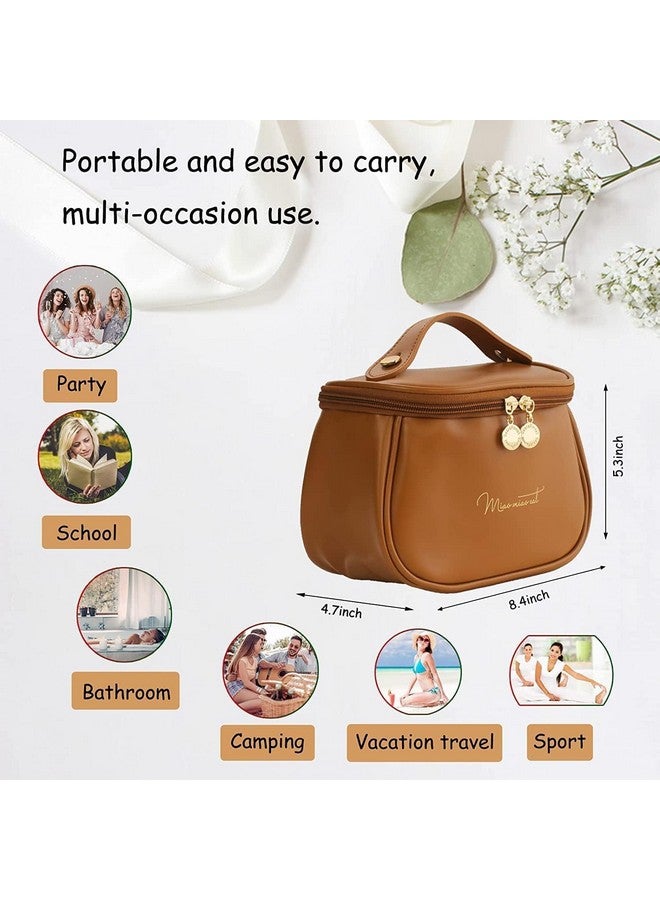 Large Capacity Leather Makeup Bag, Portable Cosmetic Organiser with Divider, Travel Toiletry Bag for Women - Image 4