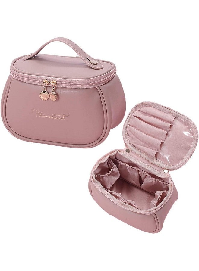 Large Capacity Leather Makeup Bag, Portable Cosmetic Organiser with Divider, Travel Toiletry Bag for Women - Image 1