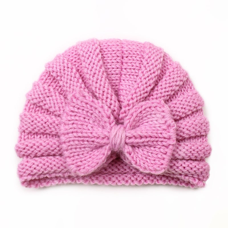 Autumn Winter Baby Butterfly Knot Knit Cap Warm Pink 